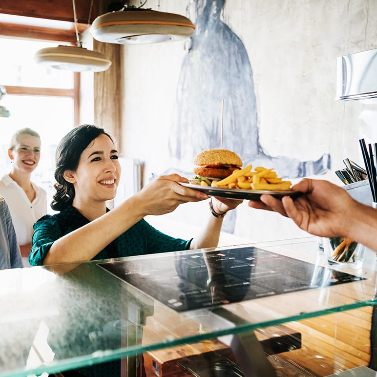 Iris image lady buying food in a restaurant