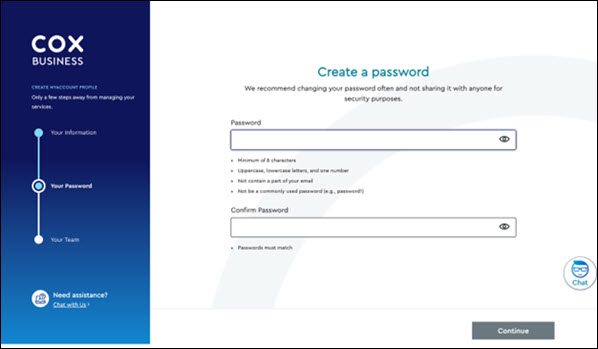 Image of CBMA Create a Password window