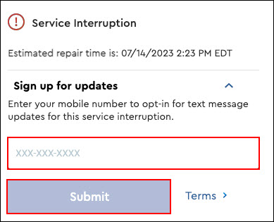 Image of Service Interruption message