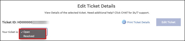 Image of Edit Details ticket drop-down menu