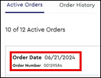 Image of the Order Date and Order Number section 