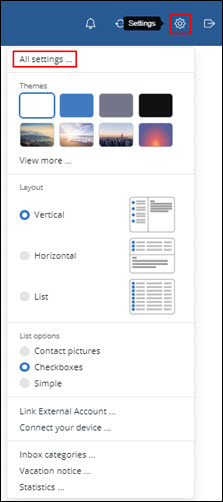 Image of All Settings pop-up window