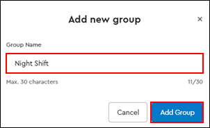 Image of Add New Group pop-up window