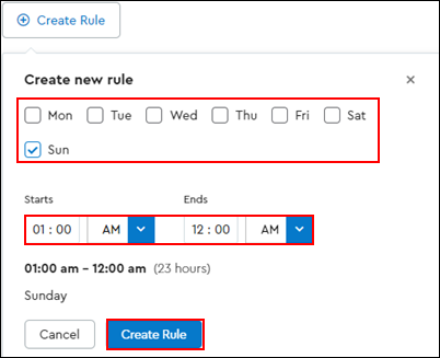 Image of Create new rule pop-up window