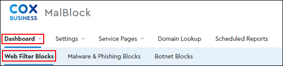 Image of MalBlock Dashboard Web Filter Blocks