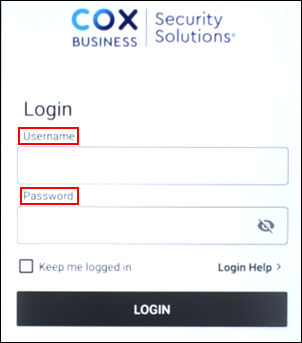 image of the Cox Business Security mobile app log in screen