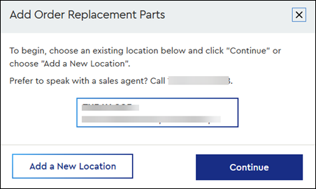 Image of add order replacement parts page
