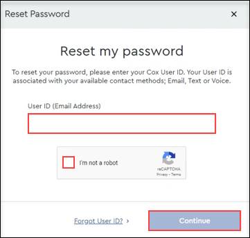 image of Reset my Password page