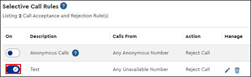 Image of Selective Call Rule Toggle