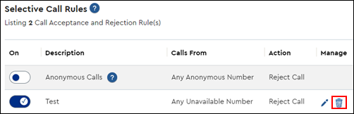 Image of Selective Call Rule Trash Can Icon