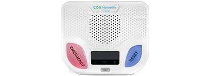 Homelife care device Hub with cox homelife care logo three buttons