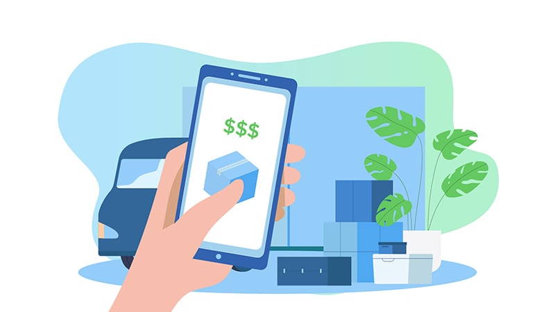 Moving - Person holding phone showing money savings