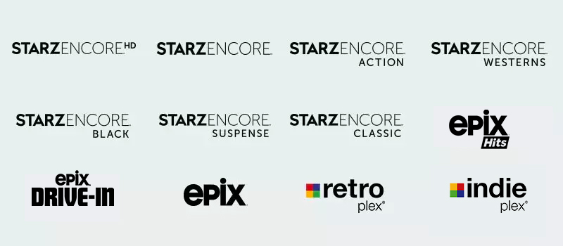 Canales del Movie Pak, que incluyen Epix, Starzencore, IFC, Sundance TV, retro
