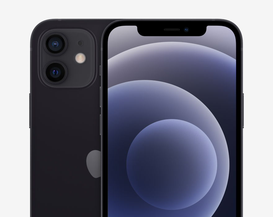 Vista frontal y trasera del Apple iPhone 12 en negro