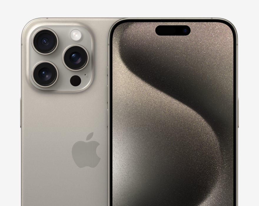 Vista frontal y trasera del Apple iPhone 15 Pro en titanio natural