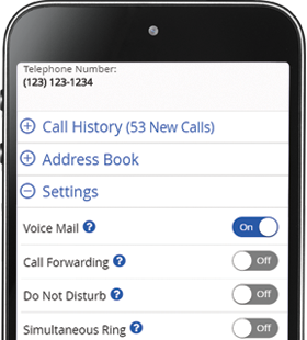 Mobile phone with Cox Voice home phone settings on screen