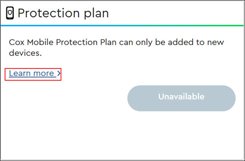 Cox Mobile Protection Plan not unavailable