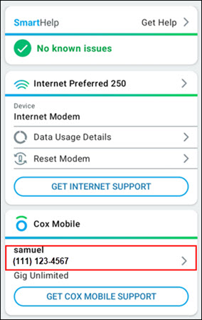 Image of Cox App with Cox Mobile Number