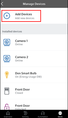 Image of Manage Devices screen highlighitng Add Device