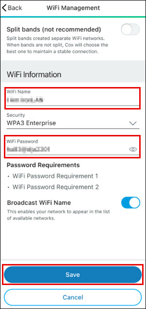Administra y comparte las configuraciones - Cox App My Wifi Management 