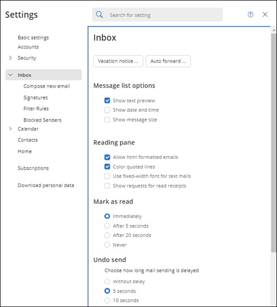 Image of Email Settings pop-up window