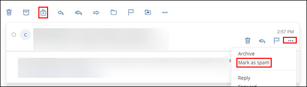 Image of Cox Email Spam icons and menu