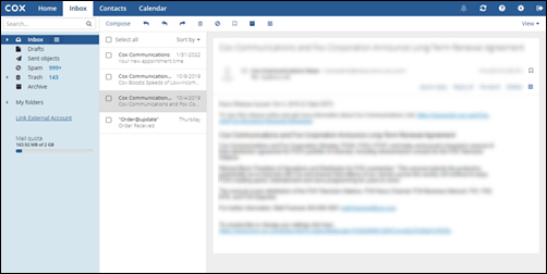 Image of the current webmail interface