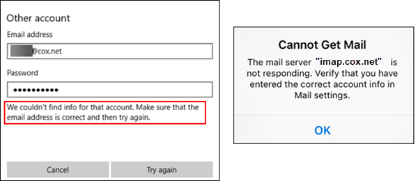 why is my cox email not sending on my iphone